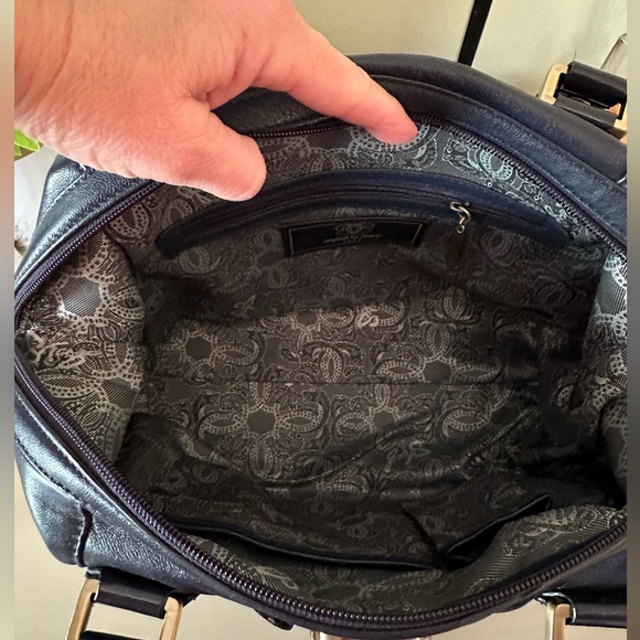 Sharif Original by Sharif dark blue leather and snake print satchel bag - Picture 11 of 14